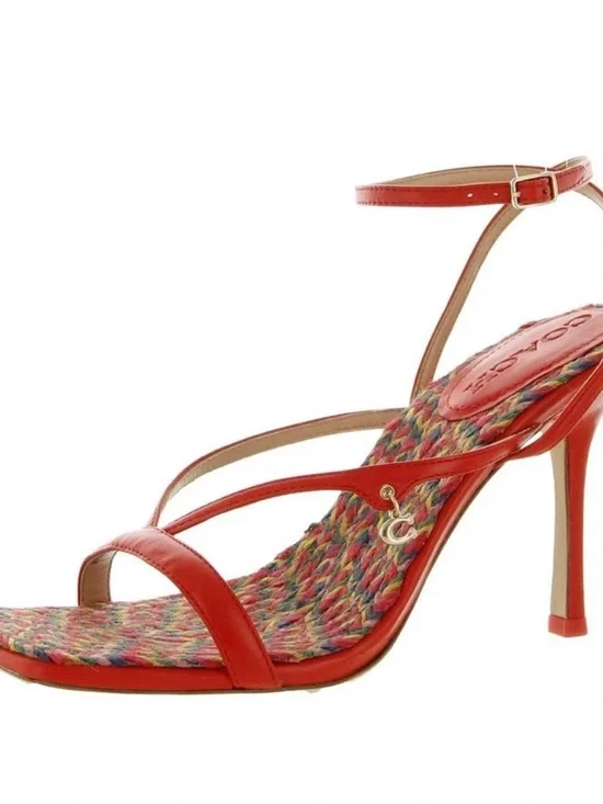 Coach Red Strappy Heels with Multicolor Woven Inlay Size 8 - Picture 5 of 6